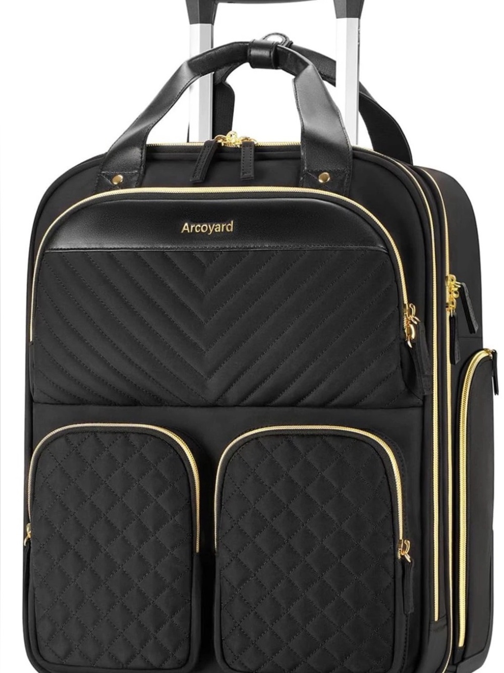 Arcoyard Rolling Personal Bag Airline Approved Black Gold